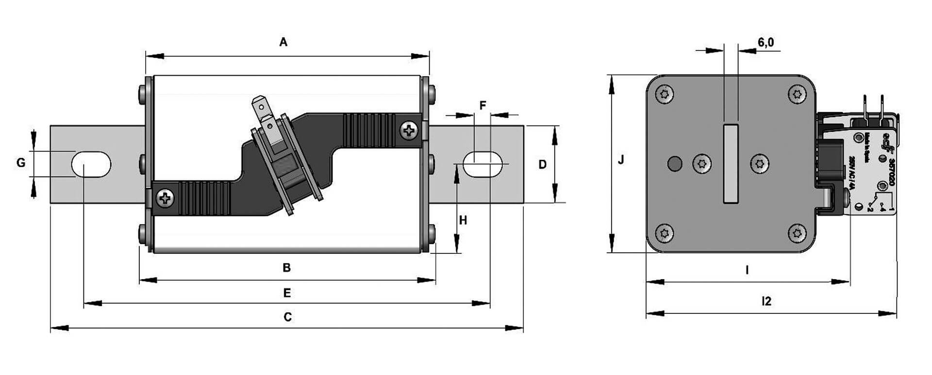 Dimensions fusible NH3 L gBAT 1500V lame boulonnée